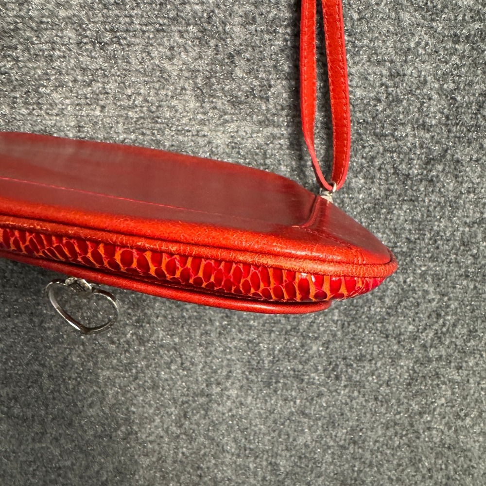 Vintage Brighton Red Snakeskin Embossed Leather Crossbody Flap Bag Silver Heart - Picture 15 of 16